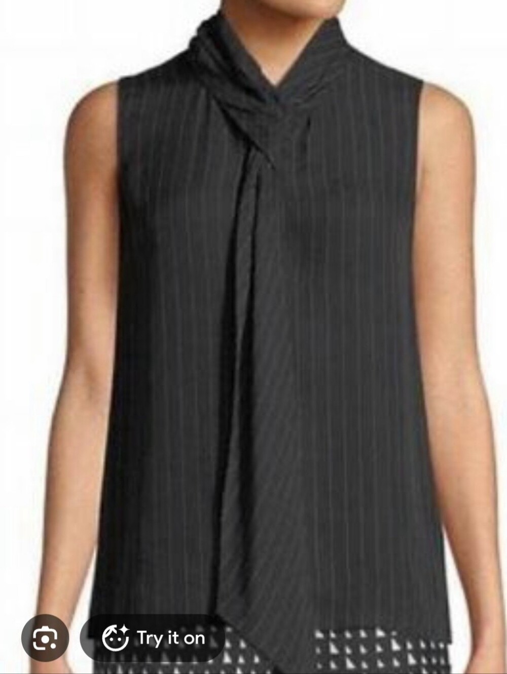 Theory Draped Tie Shell Top Shirt Black Sleeveless Size Medium